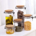 Airtight Glass Food Storage Jars with Bamboo Clamp Lids Kitchen Pantry Canisters for Flour Sugar Coffee Tea MegaBDM