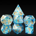 Custom Sharp Edge Blue Resin Square Polyhedral Dice Set with 7 Die for DND TTRPG Games