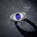 2022 New Tanzanite Eye Shape Silver Ring 925 CZ Oval Cut Tanzanite Eye Shape Ring