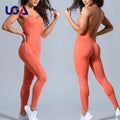 Custom Logo Sexy Back Women Fitness Bodysuit Women Yoga Workout One Piece Jumpsuits