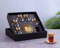 QIAN HU Classic Gold Plated  Tea and Coffee Set Vintage Style Turkish Glass Cups and Saucers with Lids for Afternoon Tea