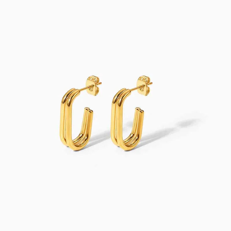 Personalized Trendy Geometric 18K Gold Plated CC Stainless Steel Hoop Earrings Jewelry for Women Gift