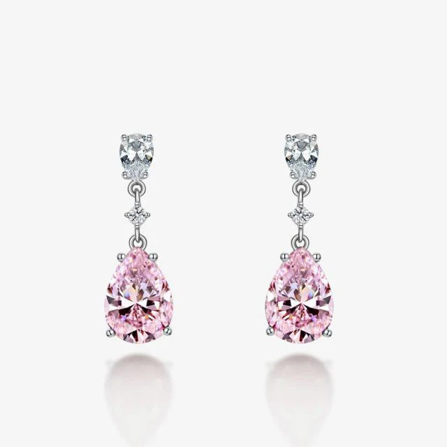 Teardrop Cubic Zirconia CZ Prom Statement Dangle Earring Pink Teardrop Earrings