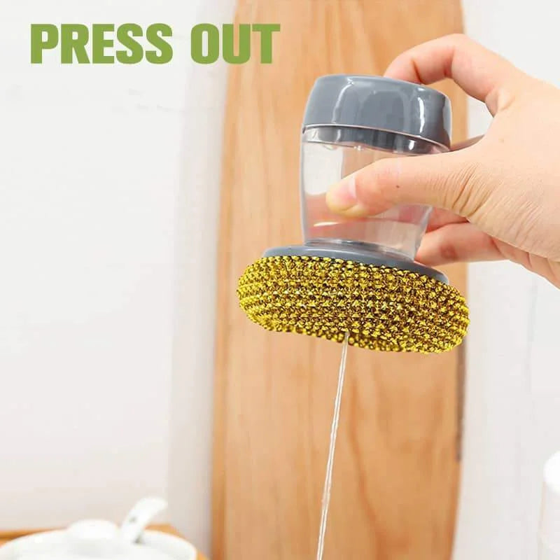 HelloWorld Hot Shopify Dish Pot Bowl Cleaning Scrubber Stainless Steel Soap Dispensing Palm Dishbrush Soap Dispens Palm Brush