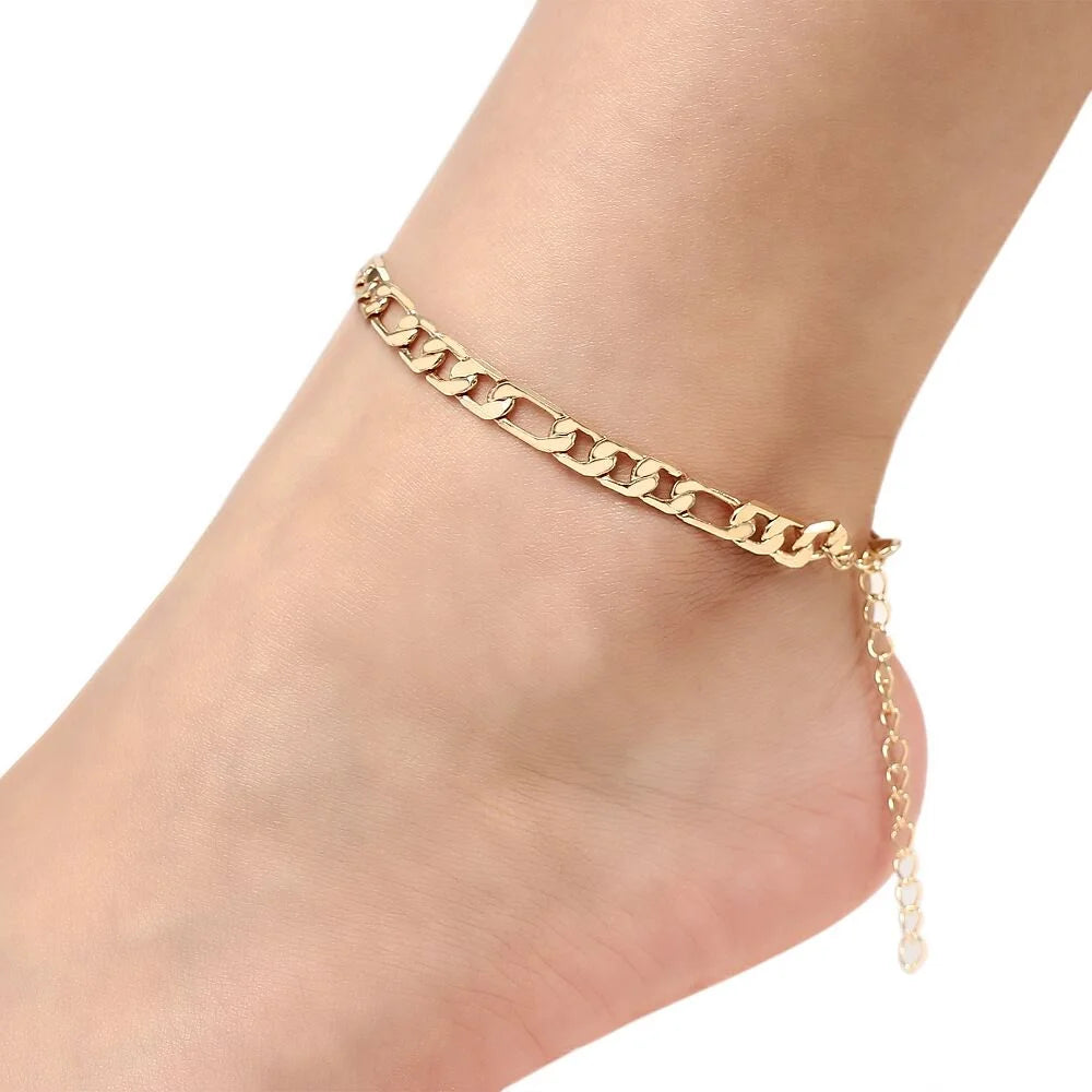 Custom 18k Gold Beach Jewelry 5mm Chain Anklet Body Jewelry Stainless Steel Chunky Chain Anklet Statement Figaro Link Anklet