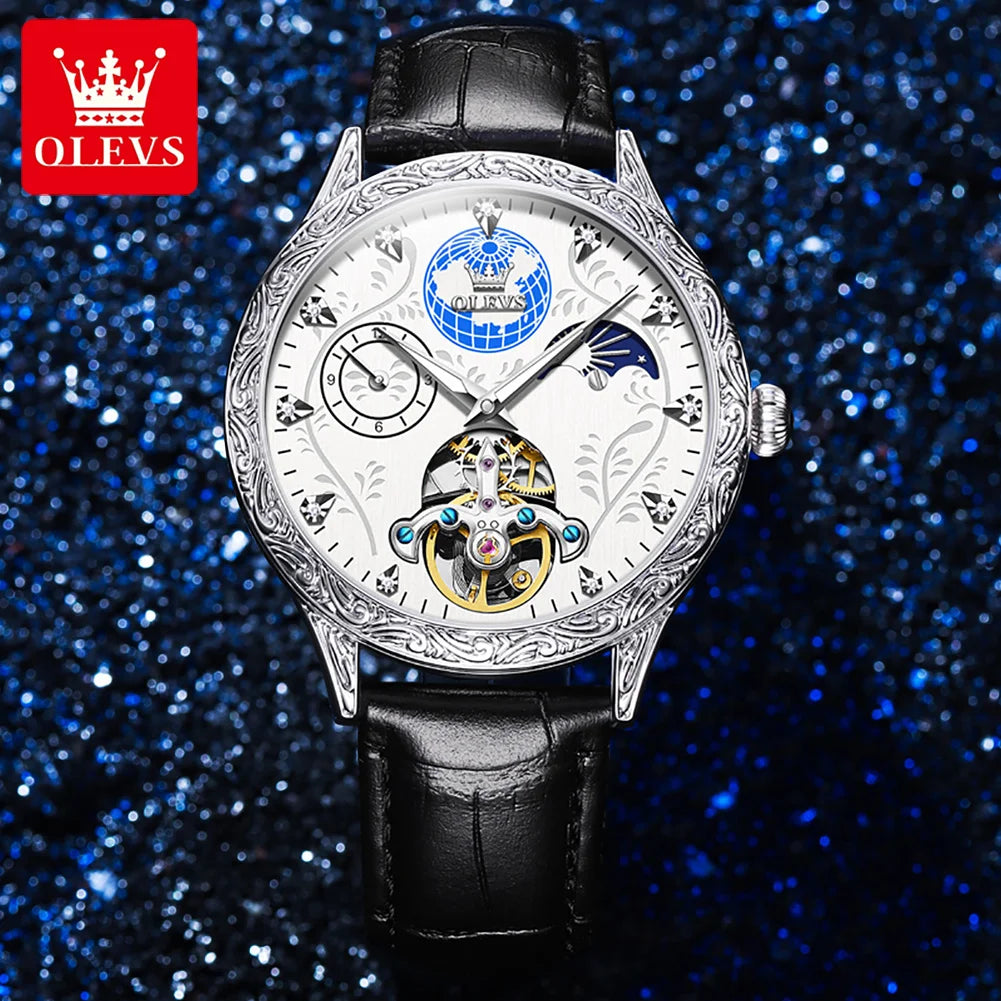 OLEVS 6660 Wholesale  Leather  Low Moq Oem Brand Automatic Watch Men Fashion Custom Logo Mechanical Movement  Mens Wrist Watch