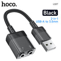 HOCO Transparent 2 in 1 USB to 3.5mm External Earphones Sound Card - Black MegaBDM