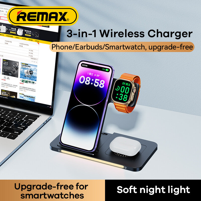 REMAX RP-W70 Minxl Pro Series 3-in-1 Foldable Wireless Charger - Black MegaBDM