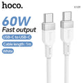 HOCO X109 60W Silicone USB-C to USB-C Charging Cable – 1M - White MegaBDM
