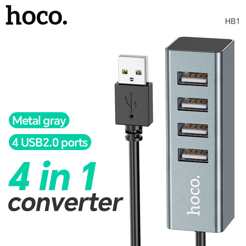HOCO HB1 USB Hub with 4 USB2.0 Ports - Metal Grey MegaBDM