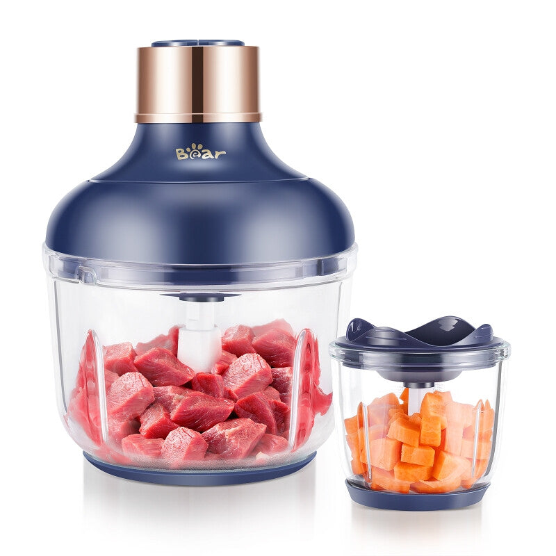Bear Electric Food Chopper QSJ-D03Q1, 2 Glass Bowls (2 L/8 Cup+0.6 L/2.5 Cup), 300 W