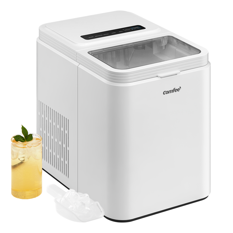 Comfee' RCI12WH1UK(E) Countertop Ice Maker, 12kg in 24H, 8 Ice Bullets in 6-9 Minutes, 2 Bullet Ice Sizes, Self-Cleaning Ice Machine with Ice Scoop & Basket, Suitable for Home/Kitchen/Office/Party MegaBDM