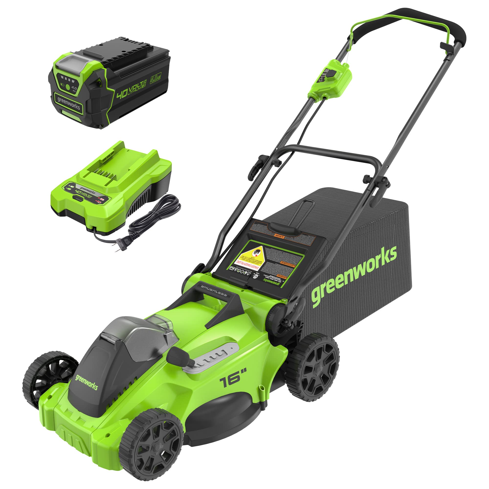 40V 16" Cordless Battery Brushless Push Lawn Mower: 4.0 Ah Battery and Charger, LM1624 MegaBDM