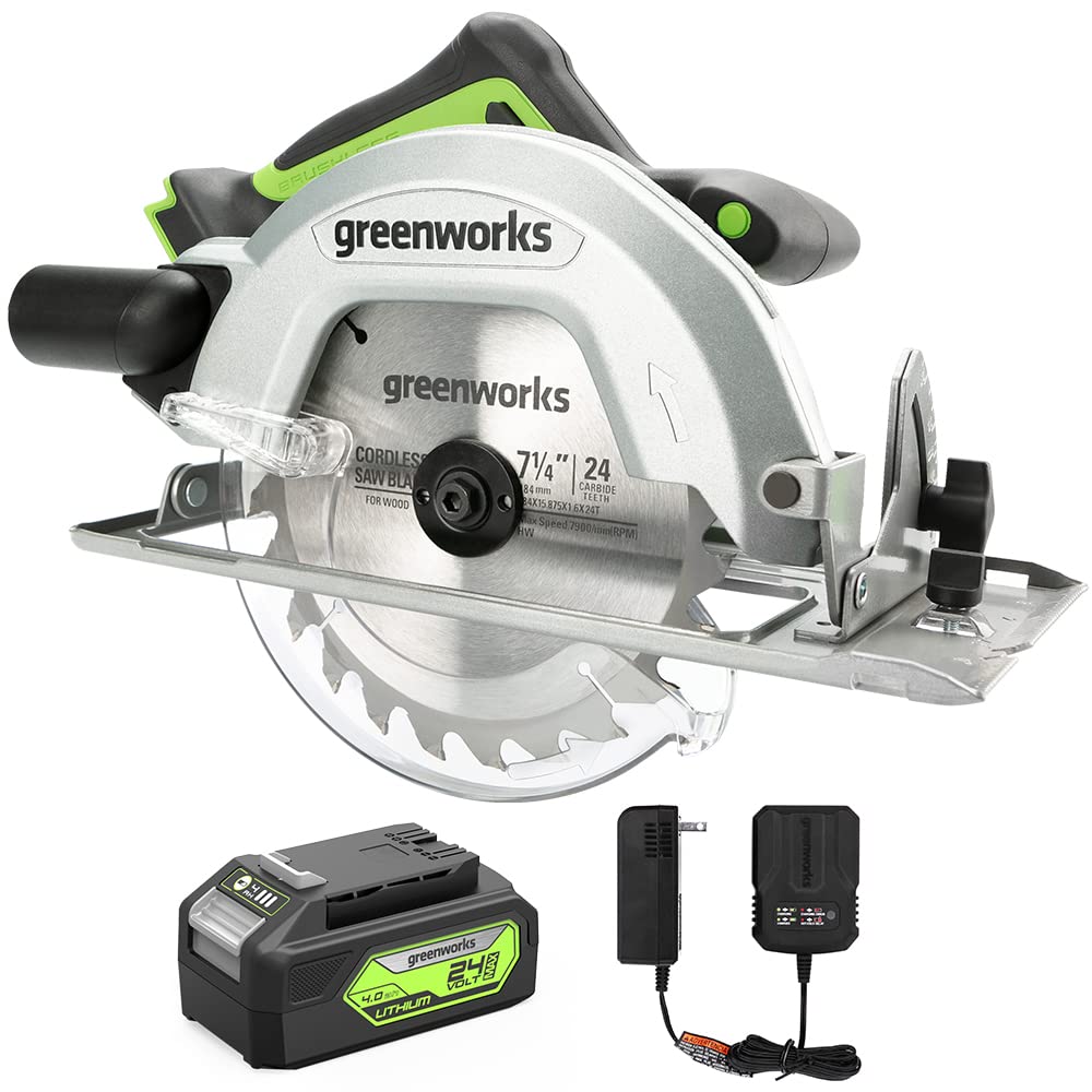 OPEN BOX 24V Circular Saw 7-1/4", Saw Blade and Dust Connector Kit: 4.0 Ah Battery and Charger MegaBDM