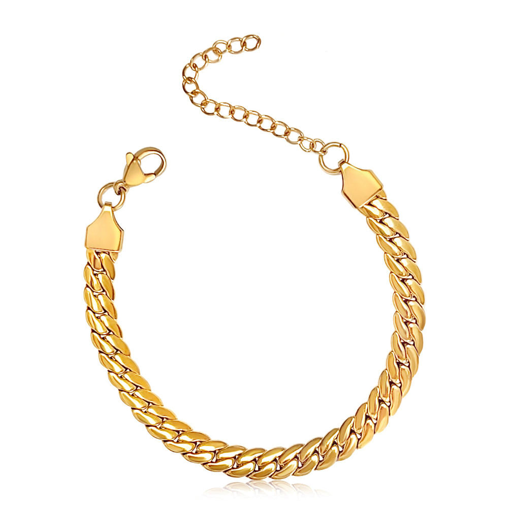 Fashion Women Flat Cuban Link Bracelet Stainless Steel Gold Plated Chain Bracelet Waterproof Jewelry Drop Shipping