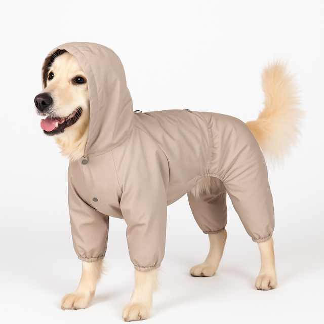 4-Leg Dog Raincoat – Solid Colour Polyester Pet Jacket – Custom Stylish Spring Rain Wear – EU Local Stock
