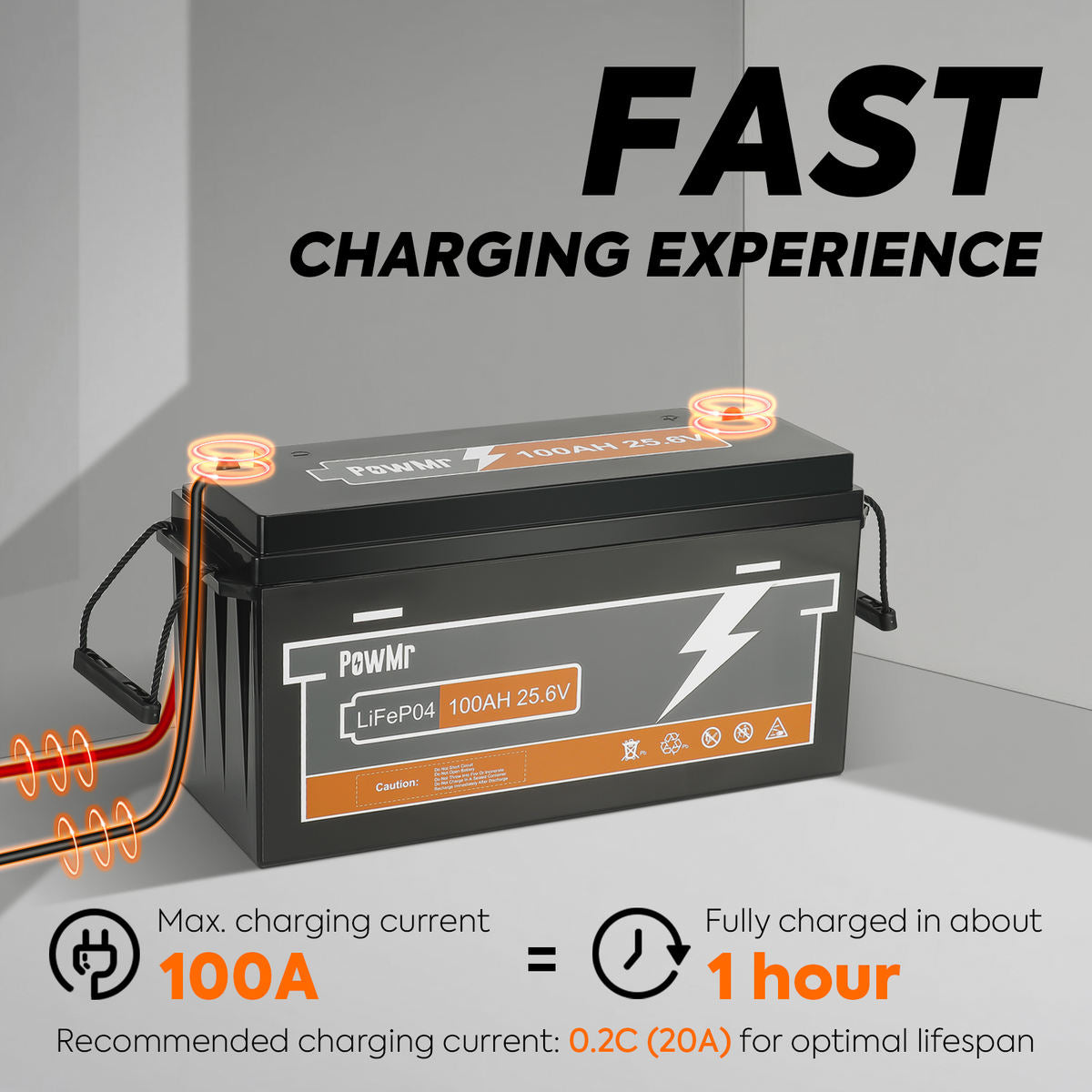 PowMr 100AH 25.6V 2560Wh LiFePO4 Lithium Battery – Parallel & Series Support – EU Local Stock