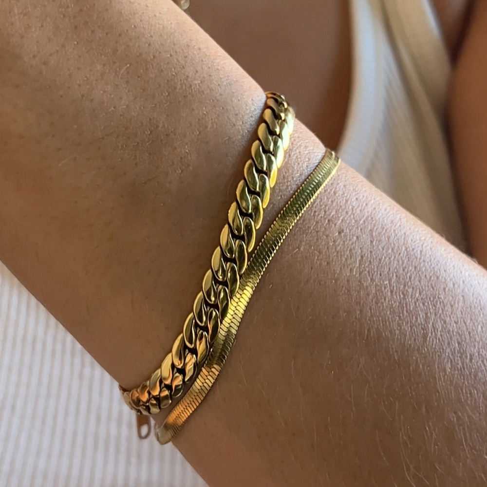 Fashion Women Flat Cuban Link Bracelet Stainless Steel Gold Plated Chain Bracelet Waterproof Jewelry Drop Shipping