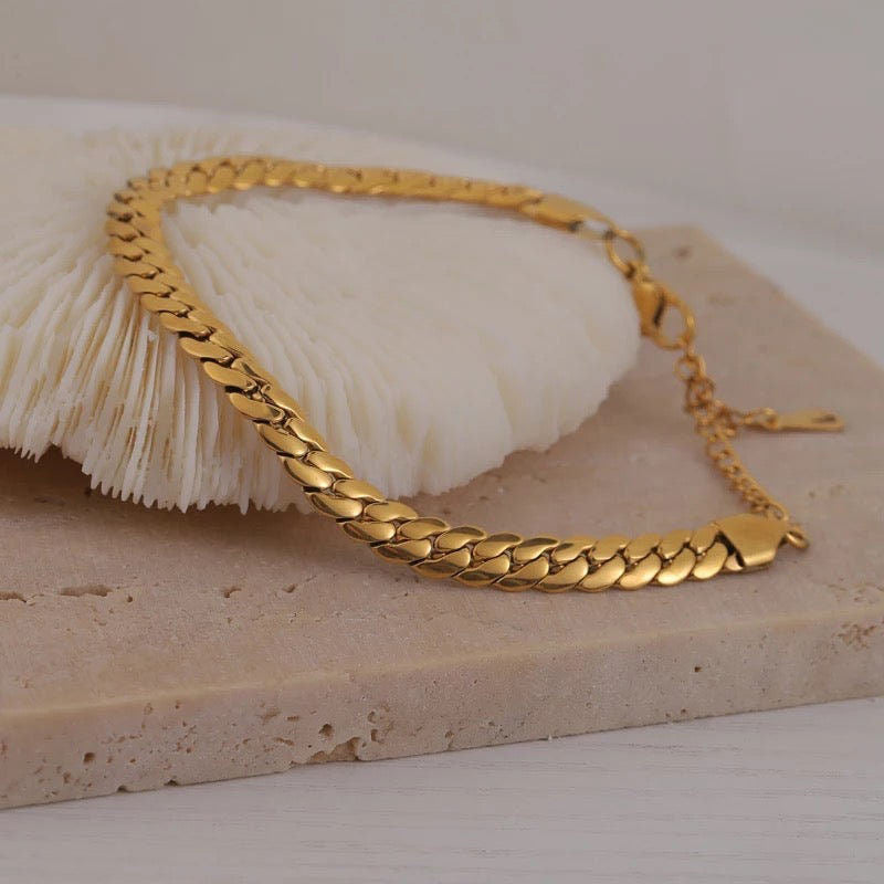 Fashion Women Flat Cuban Link Bracelet Stainless Steel Gold Plated Chain Bracelet Waterproof Jewelry Drop Shipping