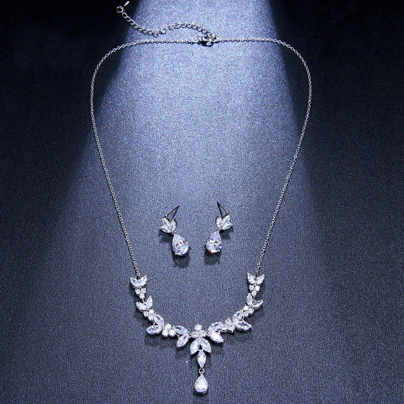Wholesale Cubic Zirconia Wedding Jewelry Bridal Gold Bride Earrings Set and Necklace