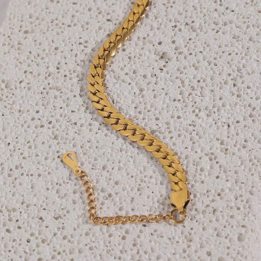 Fashion Women Flat Cuban Link Bracelet Stainless Steel Gold Plated Chain Bracelet Waterproof Jewelry Drop Shipping