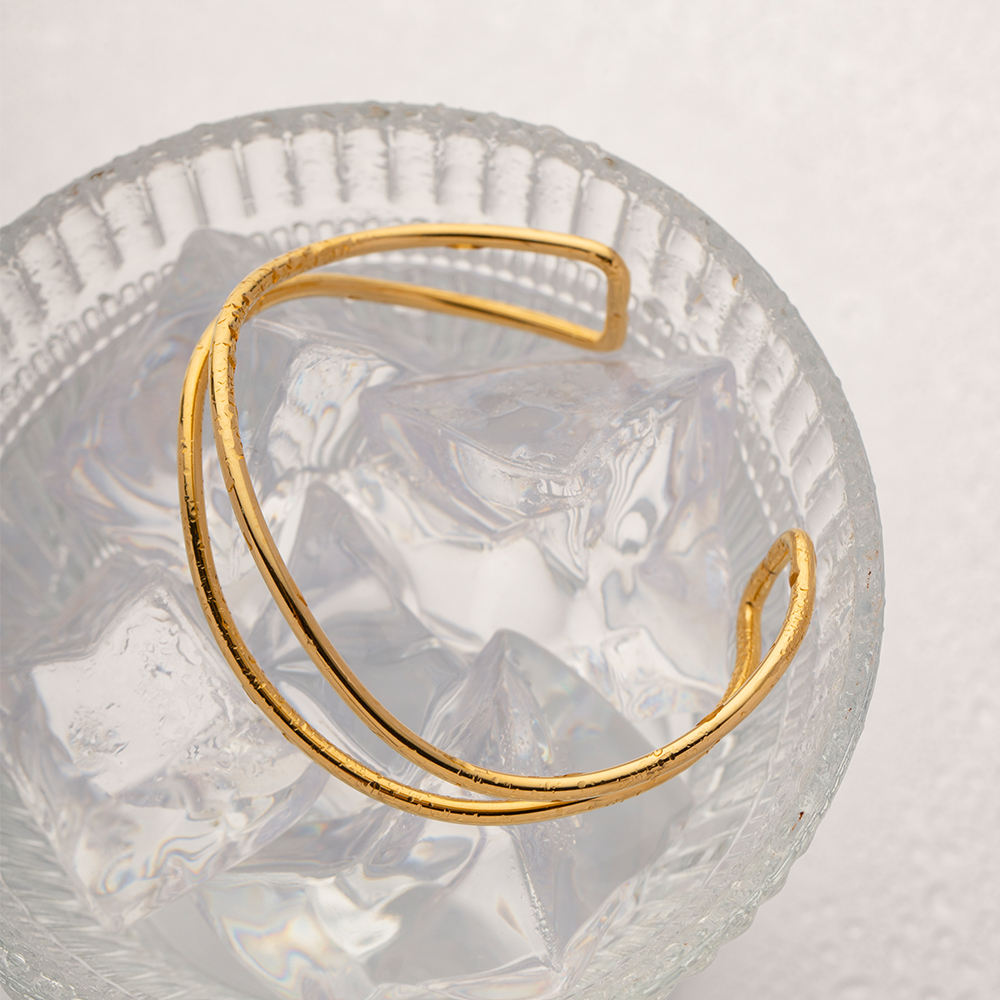 New Trendy 18k Gold Plated Stainless Steel Line Jewelry Gift Minimalist Opening Double Layer Bangles for Women