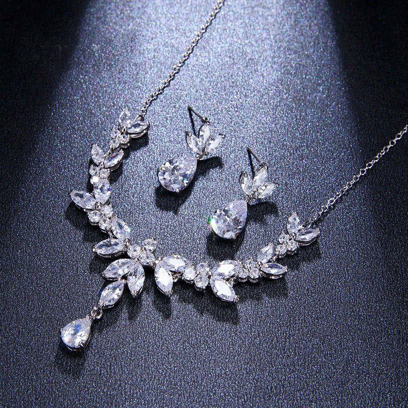 Wholesale Cubic Zirconia Wedding Jewelry Bridal Gold Bride Earrings Set and Necklace