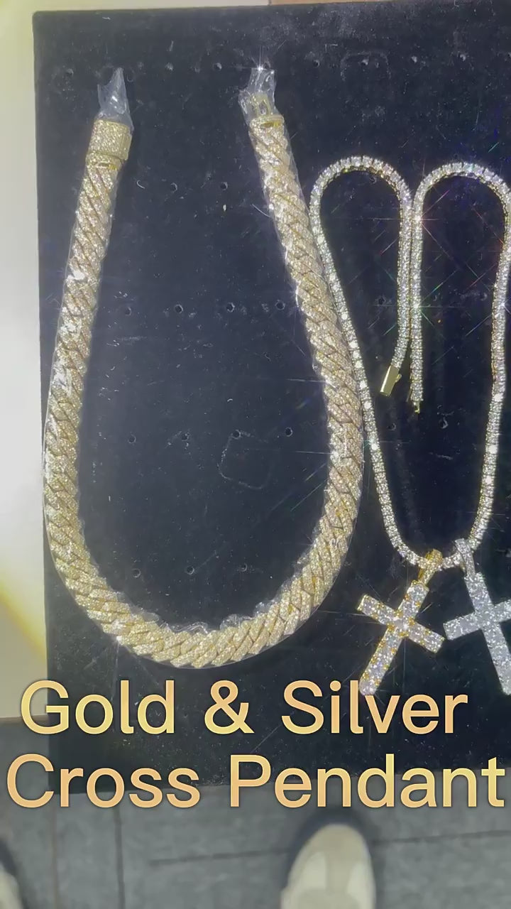 Wholesale Price 1.2Inch Moissanite Cross Pendant Hip Hop Style Round Brilliant Cut Moissanite 925 Silver Hip Hop Pendan