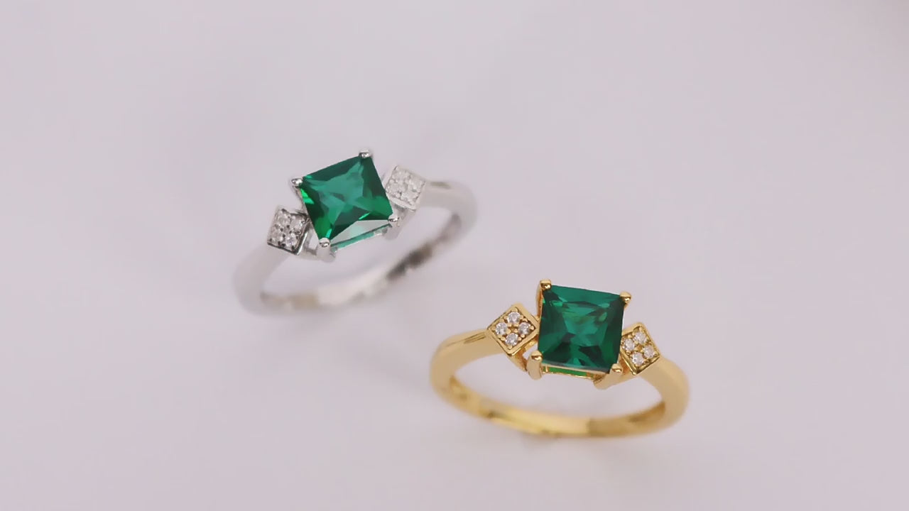 925 Sterling Silver Princess Cut 1.25ct Green Emerald Engagement Ring — Wholesale